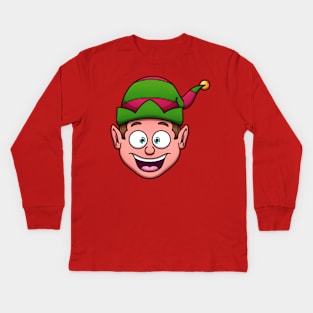 Cute Christmas Elf Face Kids Long Sleeve T-Shirt